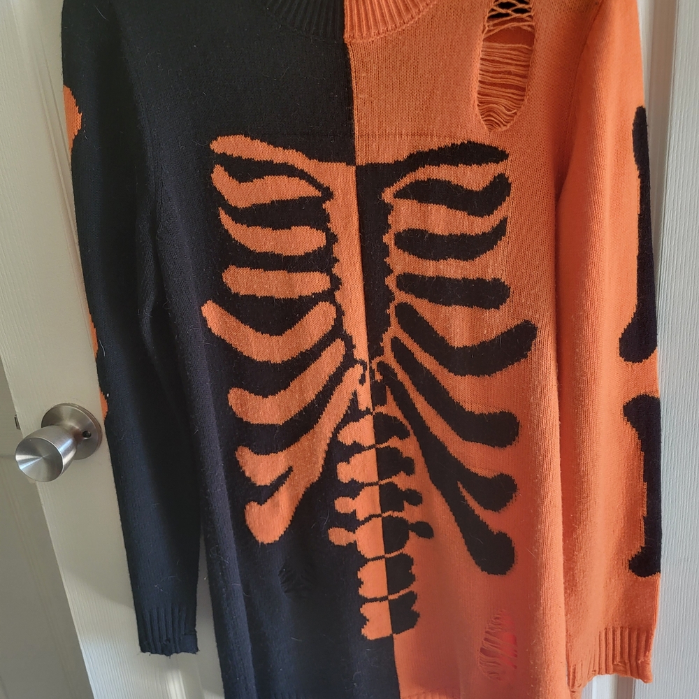 Killstar X Avril Lavigne. Orange and Black Distressed Split With Ribcage Details